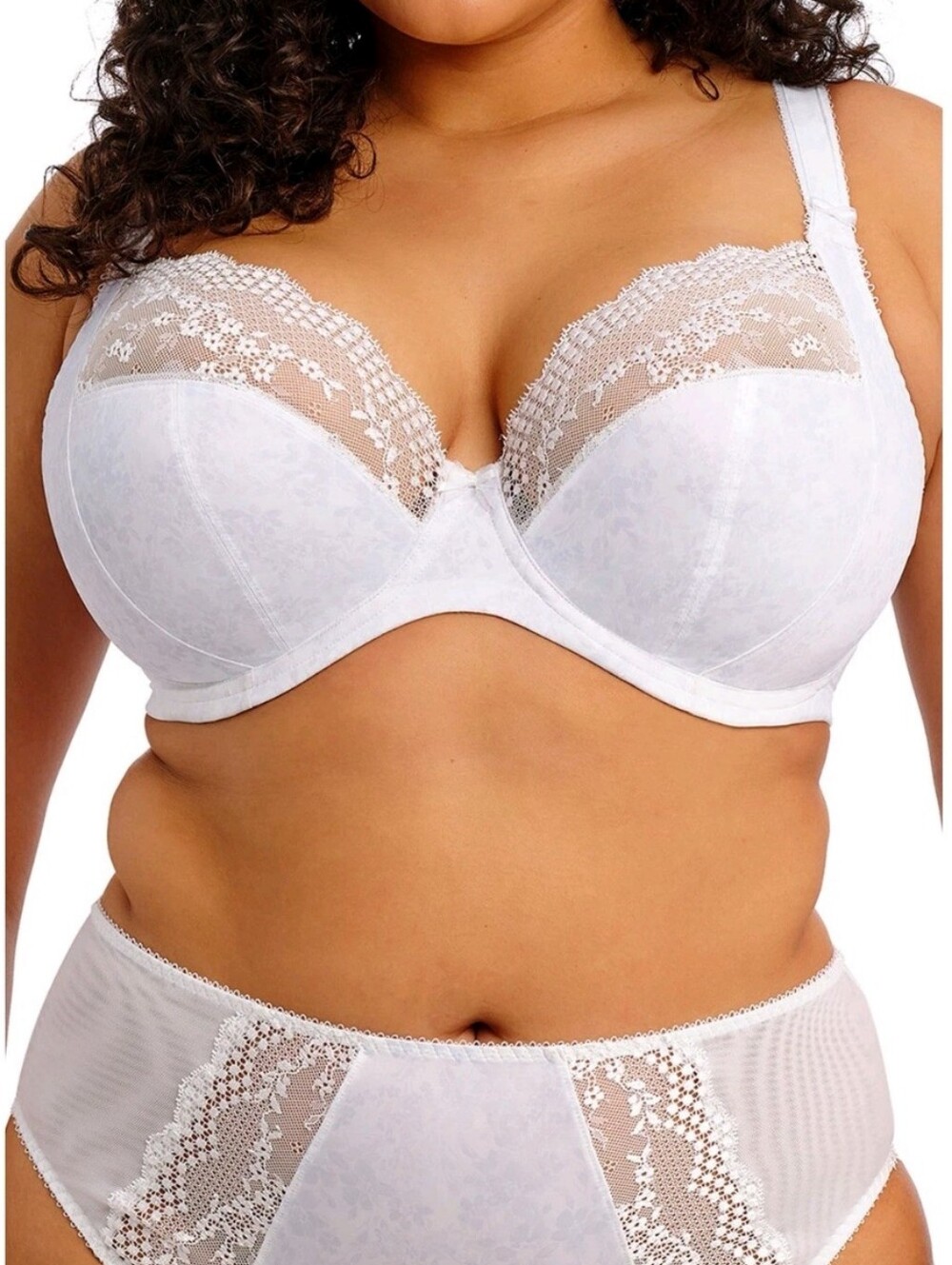 Elomi Lucie EL4490 White Underwire Plunge Lace Bra Women Size 38J